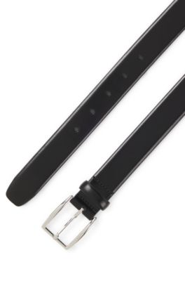 Ceinture en cuir avec boucle argent&eacute;e &agrave; ardillon, Noir