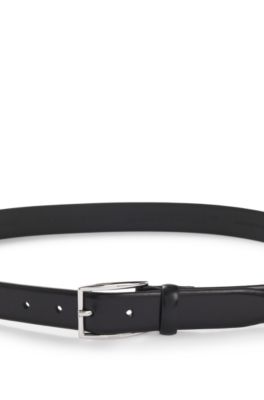 Ceinture en cuir avec boucle argent&eacute;e &agrave; ardillon, Noir