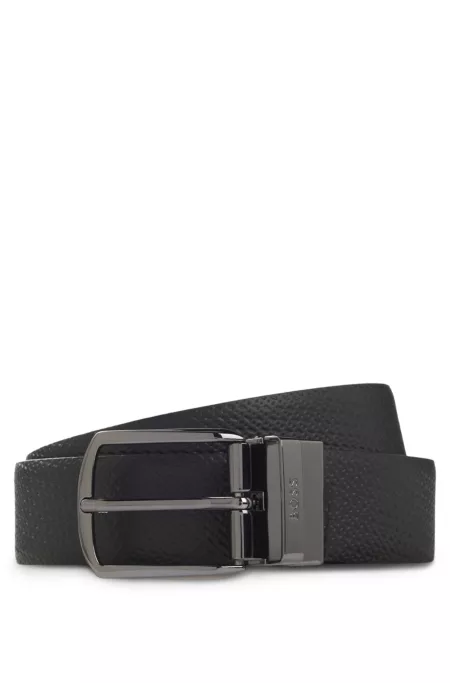 Reversible leather business belt with logo keeper