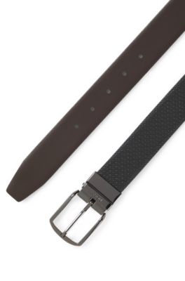 Reversible leather business belt with logo keeper, Black