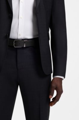 Reversible leather business belt with logo keeper, Black