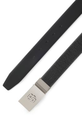 Leather belt with Double B monogram buckle, Black