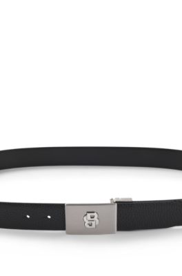 Leather belt with Double B monogram buckle, Black