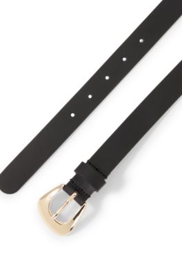 Italian leather belt with angular gold-tone buckle, Black