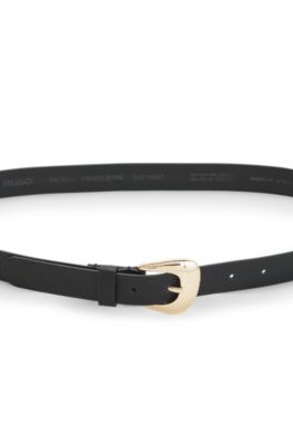 Cintur&oacute;n de piel italiana con hebilla angular en tono dorado, Negro