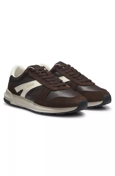 Suede sneakers with gold-tone foil logo