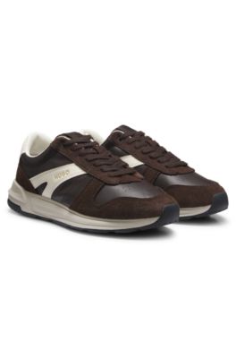 Suede sneakers with gold-tone foil logo, Light Brown