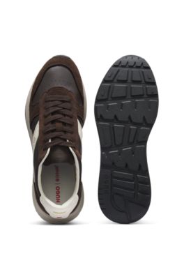 Suede sneakers with gold-tone foil logo, Light Brown