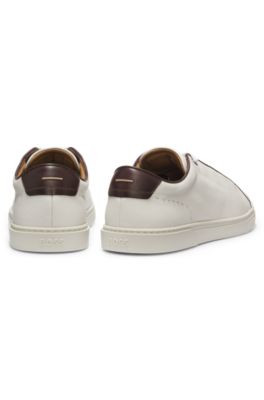 Lace-up sneakers in grainy Italian leather, White