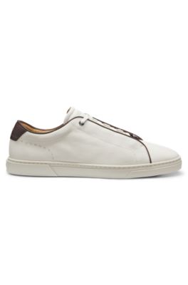 Lace-up sneakers in grainy Italian leather, White