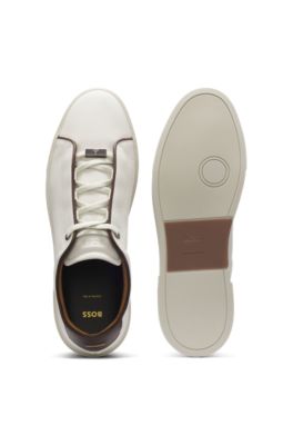 Lace-up sneakers in grainy Italian leather, White