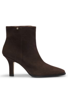 Botines de ante con monograma Double B, Marr&oacute;n oscuro