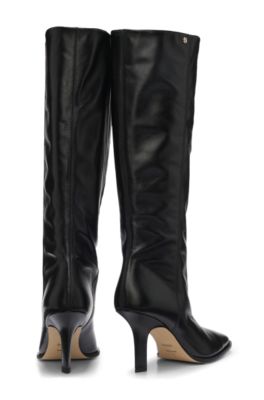 Knee-high leather boots with square toe, Black