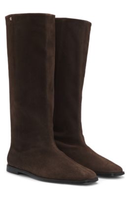 Botas de ca&ntilde;a hasta la rodilla de ante con monograma Double B, Marr&oacute;n oscuro