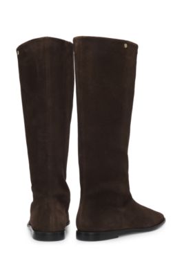 Knee-high boots in suede with Double B monogram, Dark Brown