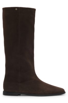 Knee-high boots in suede with Double B monogram, Dark Brown