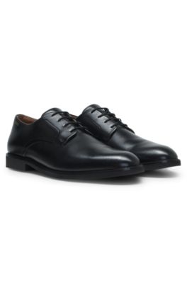 Derbies en cuir lisse avec logo en relief, Noir