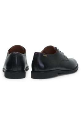 Derbies en cuir lisse avec logo en relief, Noir