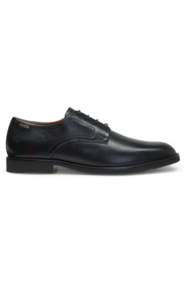 Derbies en cuir lisse avec logo en relief, Noir