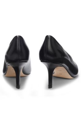Heeled leather pumps with pointed toe, Black