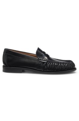 Leather moccasins with Double B monogram, Black