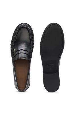 Leather moccasins with Double B monogram, Black