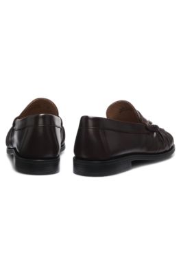 Mocasines de piel con monograma Double B, Marr&oacute;n oscuro