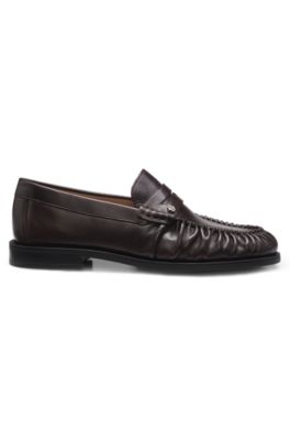 Mocasines de piel con monograma Double B, Marr&oacute;n oscuro