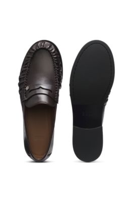 Mocasines de piel con monograma Double B, Marr&oacute;n oscuro