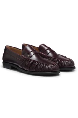 Leather moccasins with Double B monogram, Dark Red