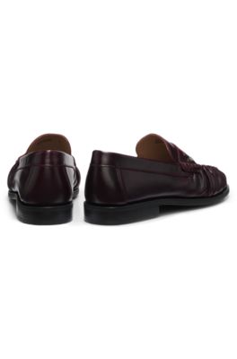 Mocasines de piel con monograma Double B, Rojo oscuro