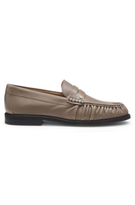 Leather moccasins with Double B monogram, Brown