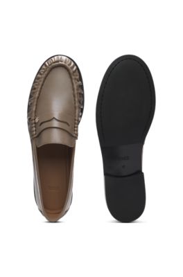 Leather moccasins with Double B monogram, Brown