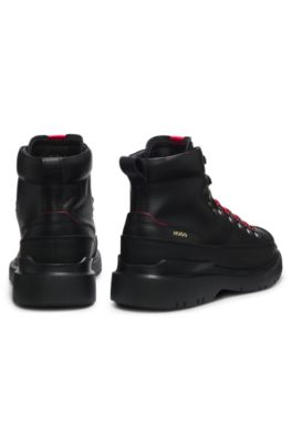 Hiking-style leather boots with an extra-light sole, Black