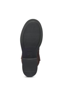 Botas de ante sin cordones con cuello de piel de borrego, Marr&oacute;n oscuro