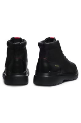 Grained leather boots with embossed logo, Black
