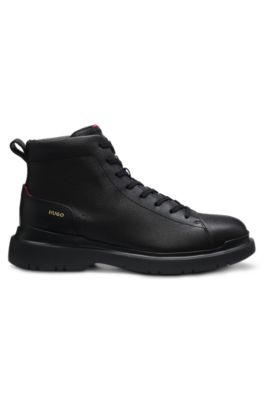 Grained leather boots with embossed logo, Black