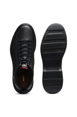 Grained leather boots with embossed logo, Black