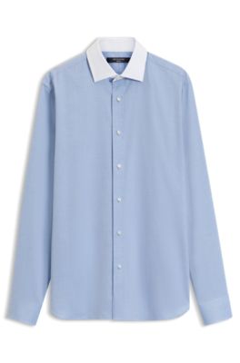 BOSS BY BECKHAM slim-fit shirt with contrast collar, Light Blue