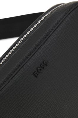 Sac &agrave; bandouli&egrave;re en cuir grain&eacute; avec logo, Noir