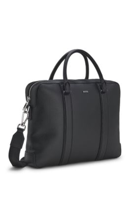 Structured-leather document case with double handles, Black
