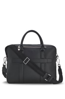 Structured-leather document case with double handles, Black