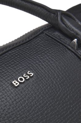 Structured-leather document case with double handles, Black