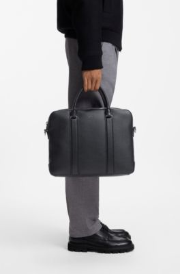 Structured-leather document case with double handles, Black
