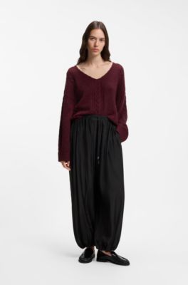 Pantalon large en m&eacute;lange de modal, Noir