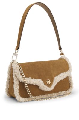 Shoulder bag with faux fur trim, Beige