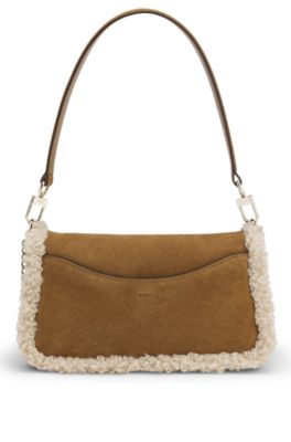 Shoulder bag with faux fur trim, Beige