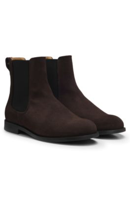 Suede Chelsea boots with Double B hardware, Dark Brown