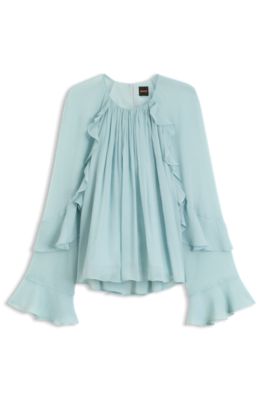 Blusa regular fit en tejido Creponne ligero, Cal
