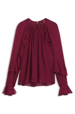Regular-fit blouse in lightweight creponne fabric, Light Red